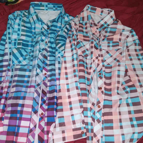 Tops - Plaid Gradient Color  Button-Up Shirts So Cute, Size XL Never Worn